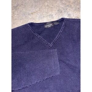 Guess Jeans Sweater Mens XL Blue Cotton V Neck Ribbed Hem Winter Regular Fit